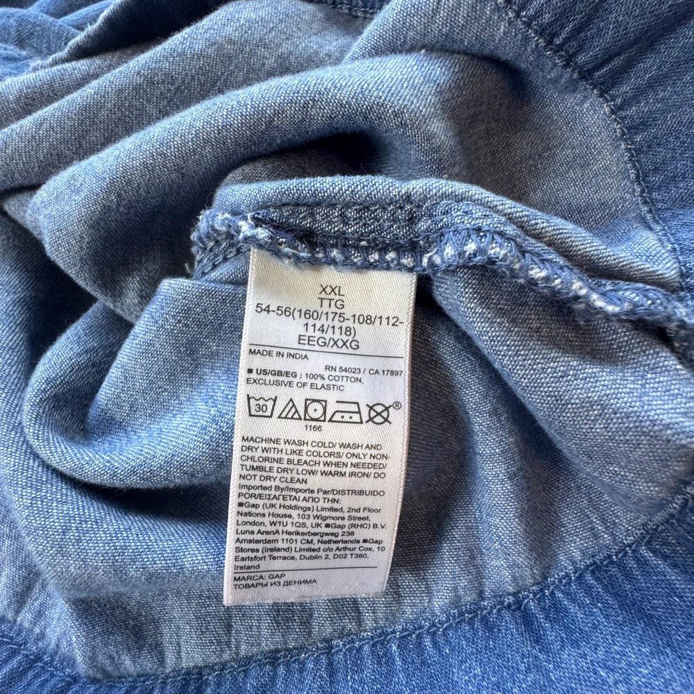 Gap Denim Dress Womens XXL Blue Cotton Ruffle Neck Tie Smocked Waist Long Sleeve - Picture 5 of 10